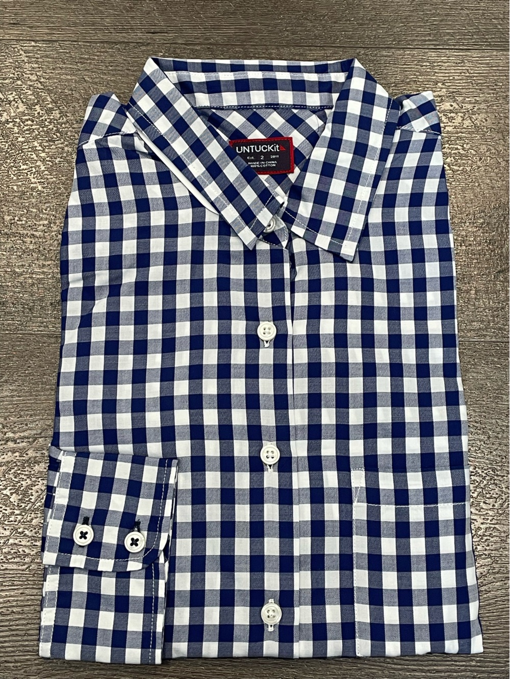 UNTUCKit Women’s Navy and White Belleza Gingham Casual Button-Down Shirt Size 2